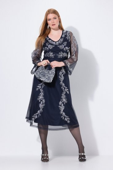 Ulla Popken 845366 Geblümtes Paillettenkleid Dunkelblau - Abendkleider - Abendkleider für Damen in großen Größen