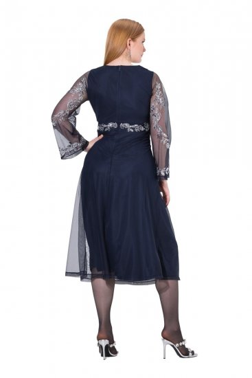 Ulla Popken 845366 Geblümtes Paillettenkleid Dunkelblau - Abendkleider - Abendkleider für Damen in großen Größen