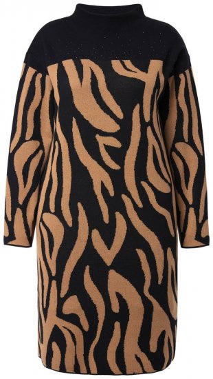 Ulla Popken 845378 Strickkleid mit Animal-Print Beige - Abendkleider - Abendkleider für Damen in großen Größen