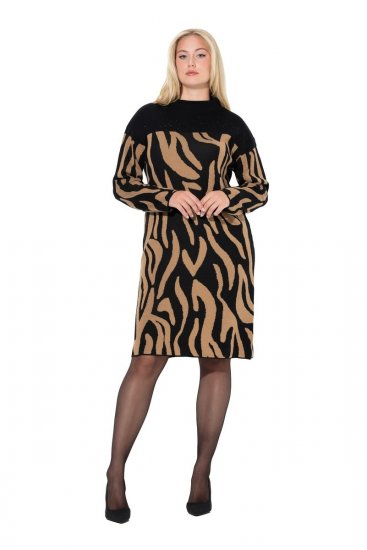 Ulla Popken 845378 Strickkleid mit Animal-Print Beige - Abendkleider - Abendkleider für Damen in großen Größen
