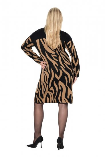 Ulla Popken 845378 Strickkleid mit Animal-Print Beige - Abendkleider - Abendkleider für Damen in großen Größen