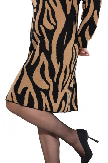 Ulla Popken 845378 Strickkleid mit Animal-Print Beige - Abendkleider - Abendkleider für Damen in großen Größen