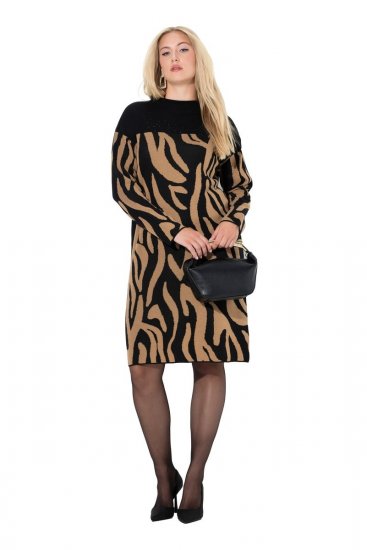 Ulla Popken 845378 Strickkleid mit Animal-Print Beige - Abendkleider - Abendkleider für Damen in großen Größen