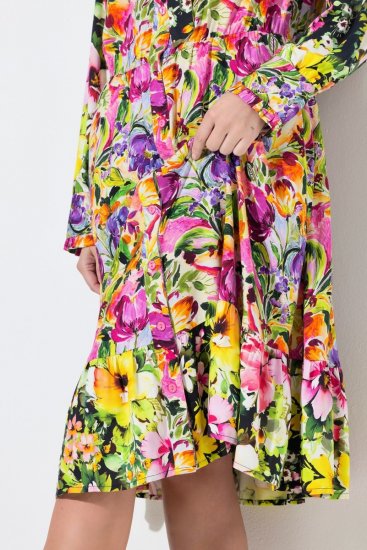 Ulla Popken 845512 Geblümtes Hemdblusenkleid Beerenrot - Midikleider - Midikleider in großen Größen