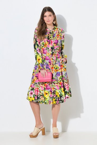 Ulla Popken 845512 Geblümtes Hemdblusenkleid Beerenrot - Midikleider - Midikleider in großen Größen