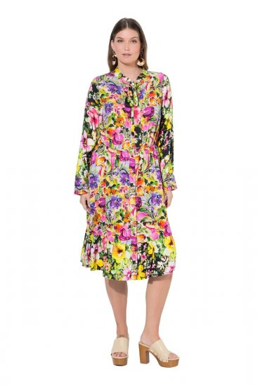 Ulla Popken 845512 Geblümtes Hemdblusenkleid Beerenrot - Midikleider - Midikleider in großen Größen