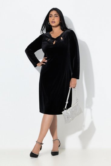 Ulla Popken 845573 Langärmliges Samtkleid Schwarz - Abendkleider - Abendkleider für Damen in großen Größen