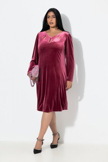 Ulla Popken 845573 Langärmliges Samtkleid Weinrot - Abendkleider - Abendkleider für Damen in großen Größen