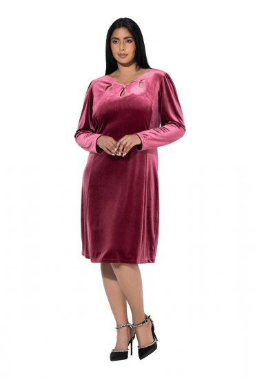 Ulla Popken 845573 Langärmliges Samtkleid Weinrot - Abendkleider - Abendkleider für Damen in großen Größen