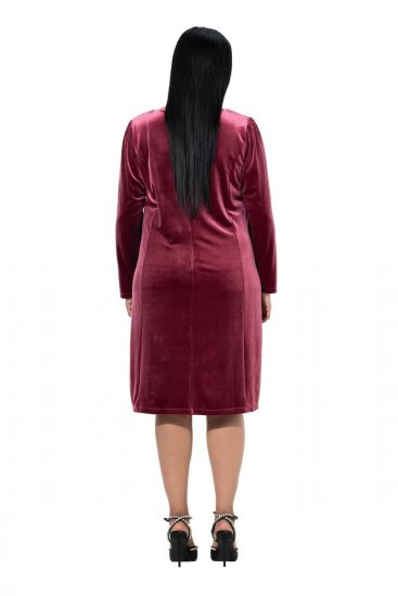 Ulla Popken 845573 Langärmliges Samtkleid Weinrot - Abendkleider - Abendkleider für Damen in großen Größen