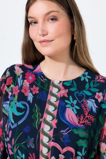 Ulla Popken 845649 Geblümtes Chiffonkleid Dunkelblau - Midikleider - Midikleider in großen Größen
