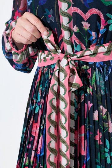 Ulla Popken 845649 Geblümtes Chiffonkleid Dunkelblau - Midikleider - Midikleider in großen Größen
