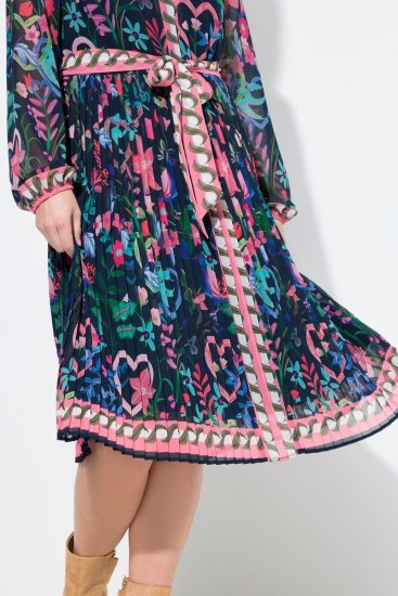 Ulla Popken 845649 Geblümtes Chiffonkleid Dunkelblau - Midikleider - Midikleider in großen Größen