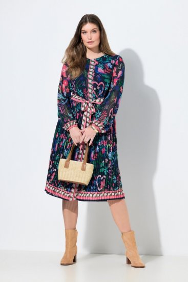 Ulla Popken 845649 Geblümtes Chiffonkleid Dunkelblau - Midikleider - Midikleider in großen Größen