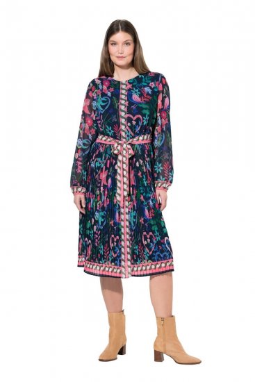 Ulla Popken 845649 Geblümtes Chiffonkleid Dunkelblau - Midikleider - Midikleider in großen Größen