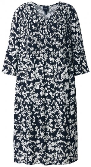 Ulla Popken 845825 Geblümtes Midikleid mit 3/4-Ärmeln Schwarz - Midikleider - Midikleider in großen Größen