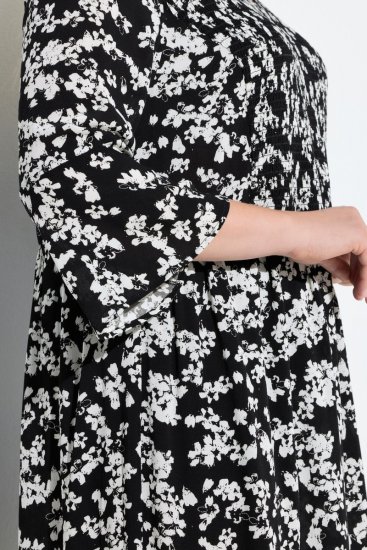 Ulla Popken 845825 Geblümtes Midikleid mit 3/4-Ärmeln Schwarz - Midikleider - Midikleider in großen Größen
