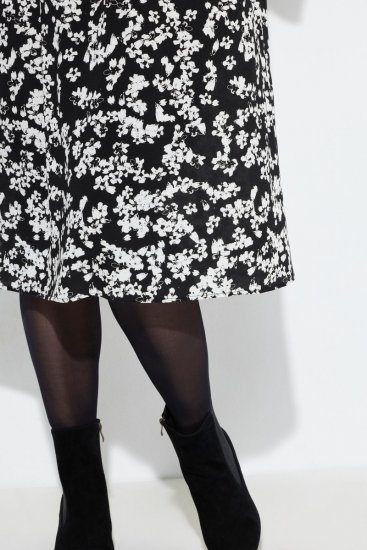 Ulla Popken 845825 Geblümtes Midikleid mit 3/4-Ärmeln Schwarz - Midikleider - Midikleider in großen Größen