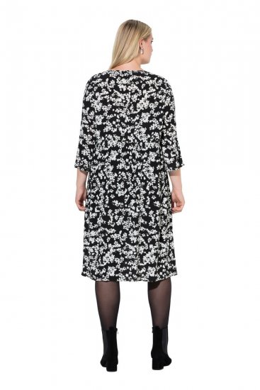 Ulla Popken 845825 Geblümtes Midikleid mit 3/4-Ärmeln Schwarz - Midikleider - Midikleider in großen Größen