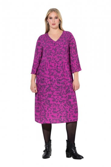 Ulla Popken 845825 Geblümtes Midikleid mit V-Ausschnitt Flieder - Midikleider - Midikleider in großen Größen