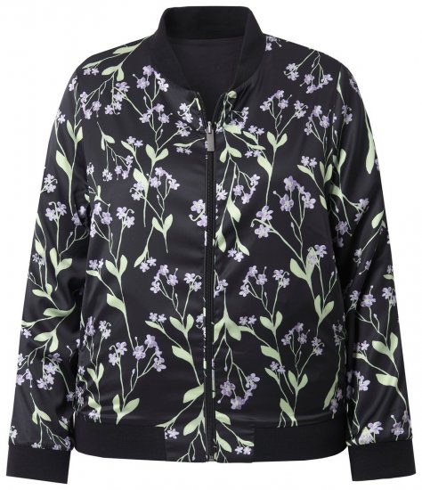 Ulla Popken 845841 Geblümte Wendejacke mit College-Kragen Schwarz - Jacken - Große Jacken für Damen