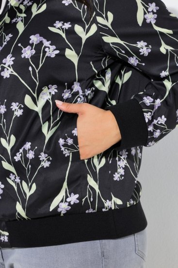 Ulla Popken 845841 Geblümte Wendejacke mit College-Kragen Schwarz - Jacken - Große Jacken für Damen