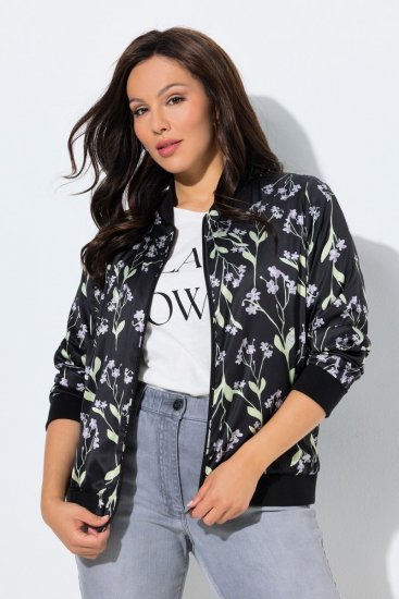 Ulla Popken 845841 Geblümte Wendejacke mit College-Kragen Schwarz - Jacken - Große Jacken für Damen