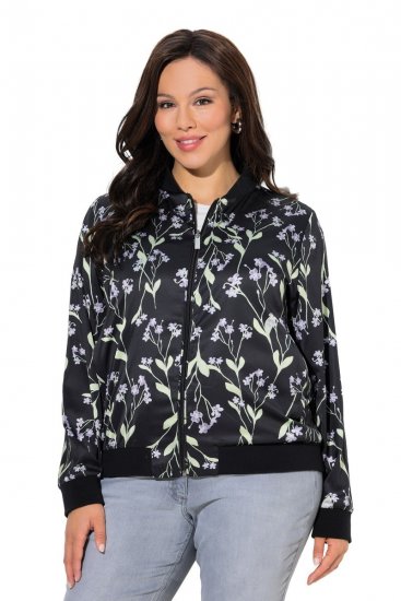 Ulla Popken 845841 Geblümte Wendejacke mit College-Kragen Schwarz - Jacken - Große Jacken für Damen