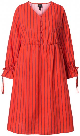 Ulla Popken 845863 Gestreiftes Midikleid mit Bindegürtel Koralle - Midikleider - Midikleider in großen Größen
