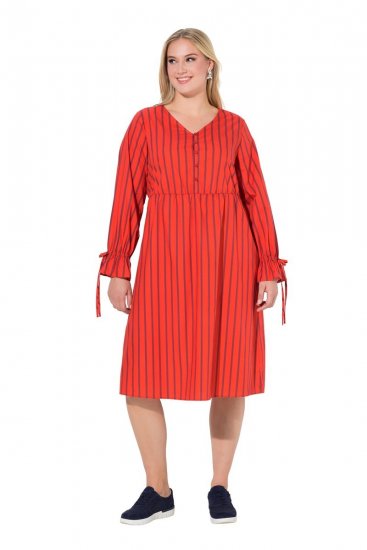 Ulla Popken 845863 Gestreiftes Midikleid mit Bindegürtel Koralle - Midikleider - Midikleider in großen Größen