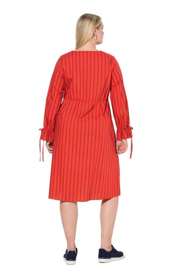 Ulla Popken 845863 Gestreiftes Midikleid mit Bindegürtel Koralle - Midikleider - Midikleider in großen Größen