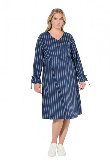 Ulla Popken 845863 Gestreiftes Kleid mit V-Ausschnitt Dunkelblau - Kleider - Kleider für jede Größe