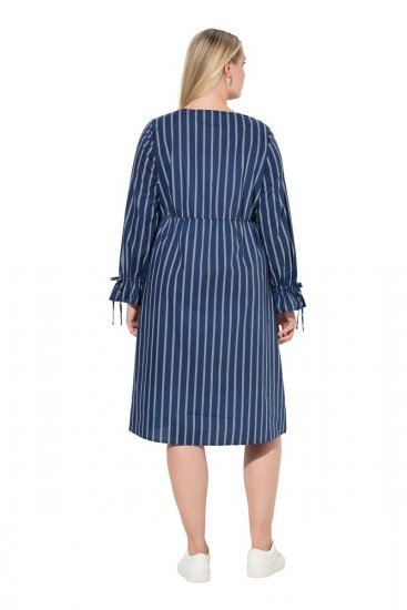 Ulla Popken 845863 Gestreiftes Kleid mit V-Ausschnitt Dunkelblau - Kleider - Kleider für jede Größe