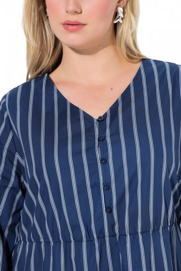 Ulla Popken 845863 Gestreiftes Kleid mit V-Ausschnitt Dunkelblau - Kleider - Kleider für jede Größe
