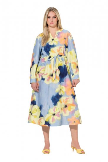 Ulla Popken 846330 Geblümtes Maxikleid Hellblau - Maxikleider - Große Größen: Lange Maxikleider