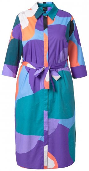 Ulla Popken 846351 Gemustertes Hemdblusenkleid Flieder - Midikleider - Midikleider in großen Größen