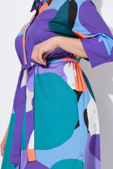 Ulla Popken 846351 Gemustertes Hemdblusenkleid Flieder - Midikleider - Midikleider in großen Größen