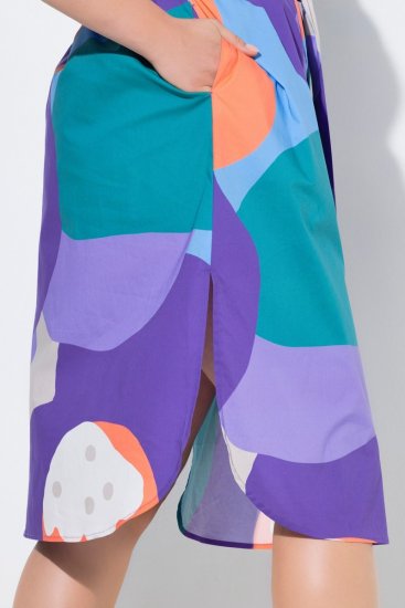 Ulla Popken 846351 Gemustertes Hemdblusenkleid Flieder - Midikleider - Midikleider in großen Größen