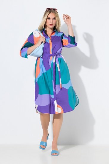 Ulla Popken 846351 Gemustertes Hemdblusenkleid Flieder - Midikleider - Midikleider in großen Größen