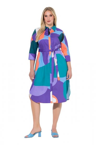 Ulla Popken 846351 Gemustertes Hemdblusenkleid Flieder - Midikleider - Midikleider in großen Größen