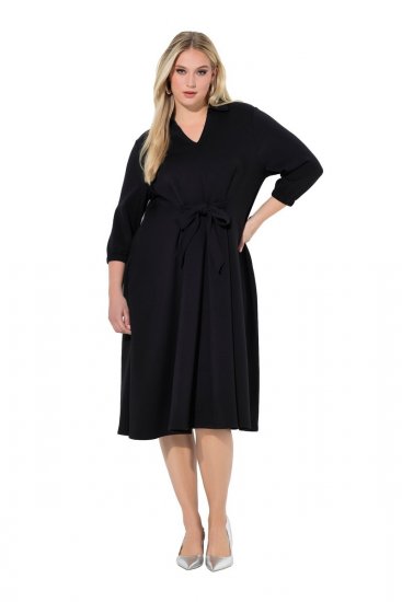Ulla Popken 846373 Midikleid mit Bindegürtel Schwarz - Midikleider - Midikleider in großen Größen