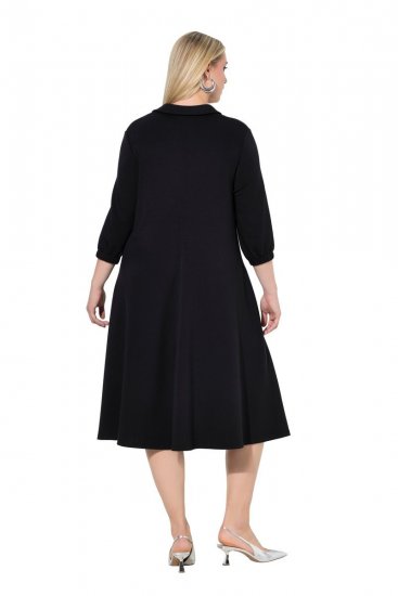 Ulla Popken 846373 Midikleid mit Bindegürtel Schwarz - Midikleider - Midikleider in großen Größen
