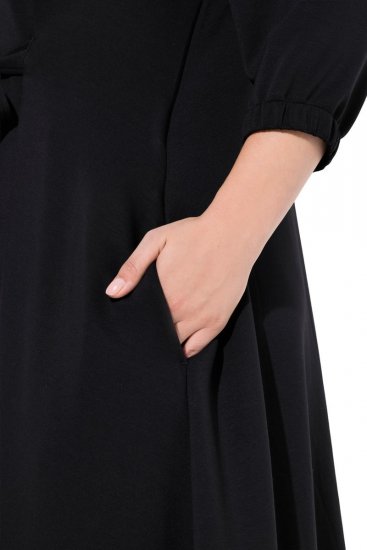 Ulla Popken 846373 Midikleid mit Bindegürtel Schwarz - Midikleider - Midikleider in großen Größen