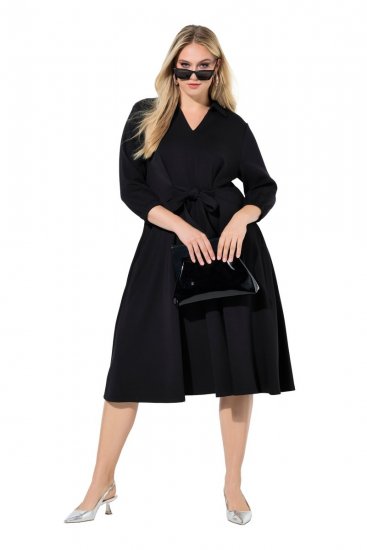 Ulla Popken 846373 Midikleid mit Bindegürtel Schwarz - Midikleider - Midikleider in großen Größen