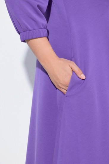 Ulla Popken 846373 Sweatkleid in A-Linie mit 3/4-Ärmeln Flieder - Kleider - Kleider für jede Größe