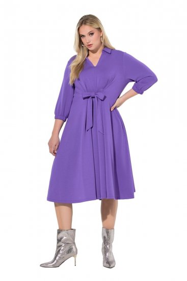 Ulla Popken 846373 Sweatkleid in A-Linie mit 3/4-Ärmeln Flieder - Kleider - Kleider für jede Größe
