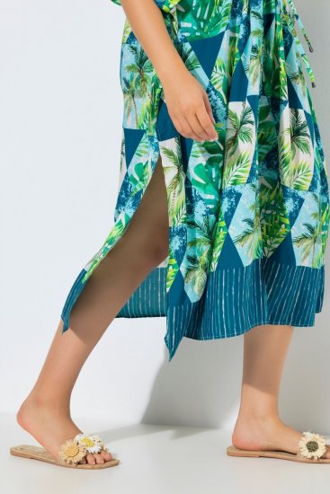 Ulla Popken 846493 Gemustertes Kleid Petrol - Kaftane - 
