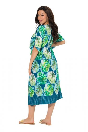 Ulla Popken 846493 Gemustertes Kleid Petrol - Kaftane - 