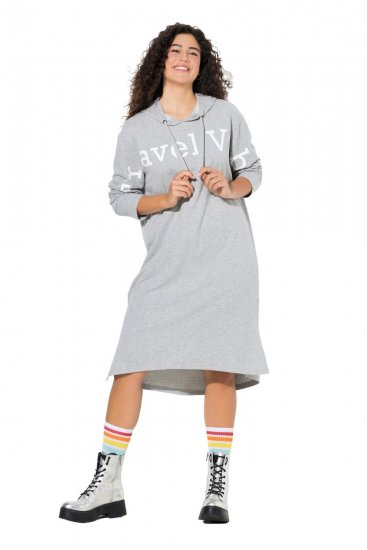 Ulla Popken 846886 Sweatkleid mit Kapuze Grau meliert - Sweatkleider - 