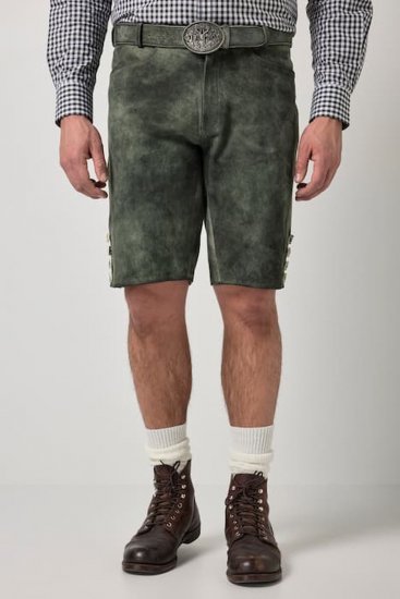 JP1880 846895 Bermudashorts aus Ziegenveloursleder Dunkeloliv - Herrenshorts - Herrenshorts in großen Größen
